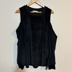Michael Kors Black Velvet Cold-Shoulder Velvet Long Sleeve Top | Womens Size 1X